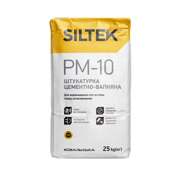 Штукатурка цементно-известковая. Ручное и машинное нанесение. SILTEK PM-10 Серая (25кг)