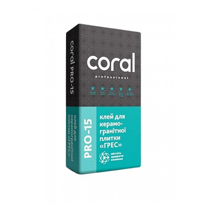Клей для керамограніту Корал (Coral) Pro-15 (25 кг)