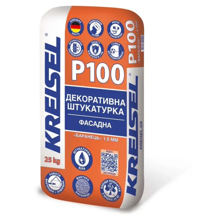 Штукатурка камешковая Баранец 1,5мм Kreisel (Крайзель) Р 100 (25 кг) белая