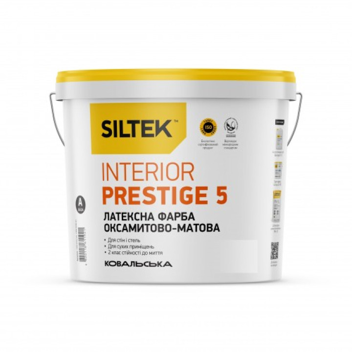 Краска бархатно-матовая SILTEK Interior Prestige 5 латекс  база А (9л) белая